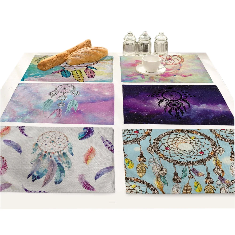 Dreamcatcher Feathers Cloth Placemats Waterproof Insulation Pad Coaster Kitchen Mat Decorative Table Decoration Accessories