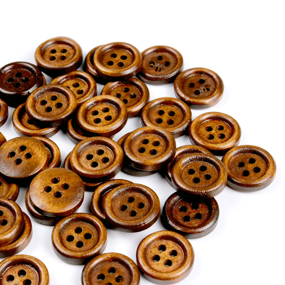 15mm/20mm/25mm 4-Holes Nature Color Wooden Buttons For Craft Round Sewing Button Scrapbook DIY Home Decoration Accessories