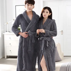 Lovers Winter Thick Warm Flannel Bathrobe Men Extra Long Kimono Bath Robe Women Soft as Silk Dressing Gown for Mens Night Robes