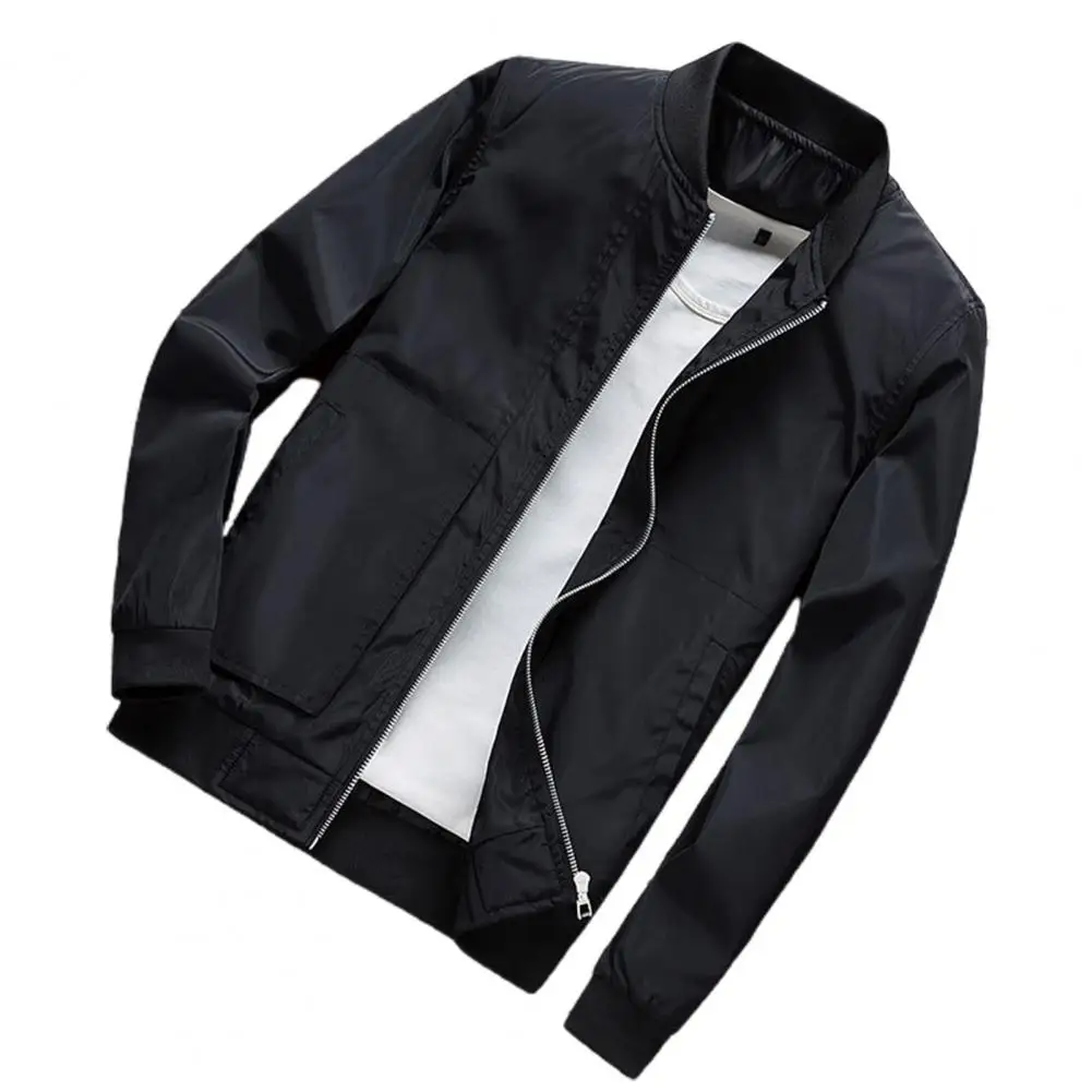 Attractive Men Coat Exquisite Edging Polyester Solid Zipper Design Men Outerwear for Daily Slim Long Sleeve Men Jacket