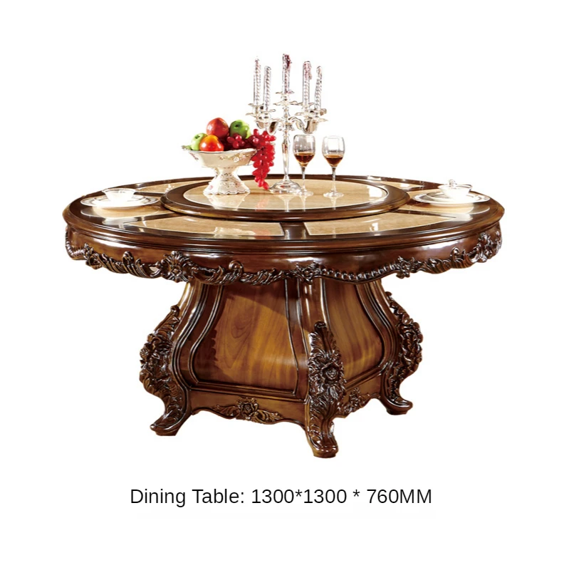 Table chair combination marble round table turntable dining table villa furniture electric