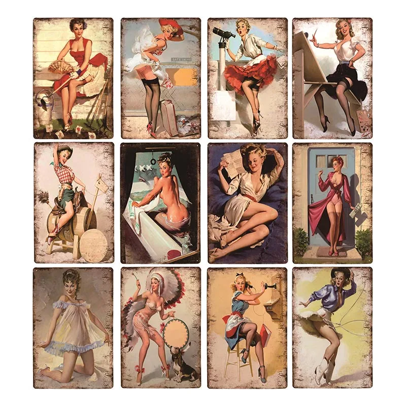 Hot Pin Up Girls Tin Signs Retro Poster Metal Plaque Sexy Woman Art Wall Decorative Plate Vintage Home Decor 20X30CM