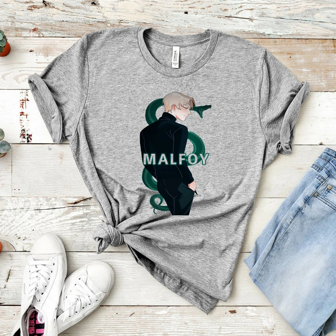 Draco Malfoy T-Shirt Malfoy with Snake Graphic Tee Cool Slytherin Tees Cool Hipster Tops Vintage Potter Merch