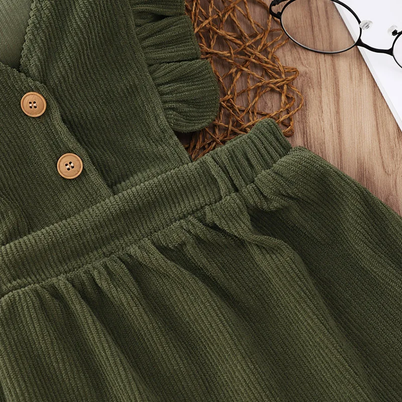 Spring Children Princess Dress Girl Clothes robe noel fille Ruffle Vintage Girls Dresses Corduroy Jumper Skirt Button Sundress