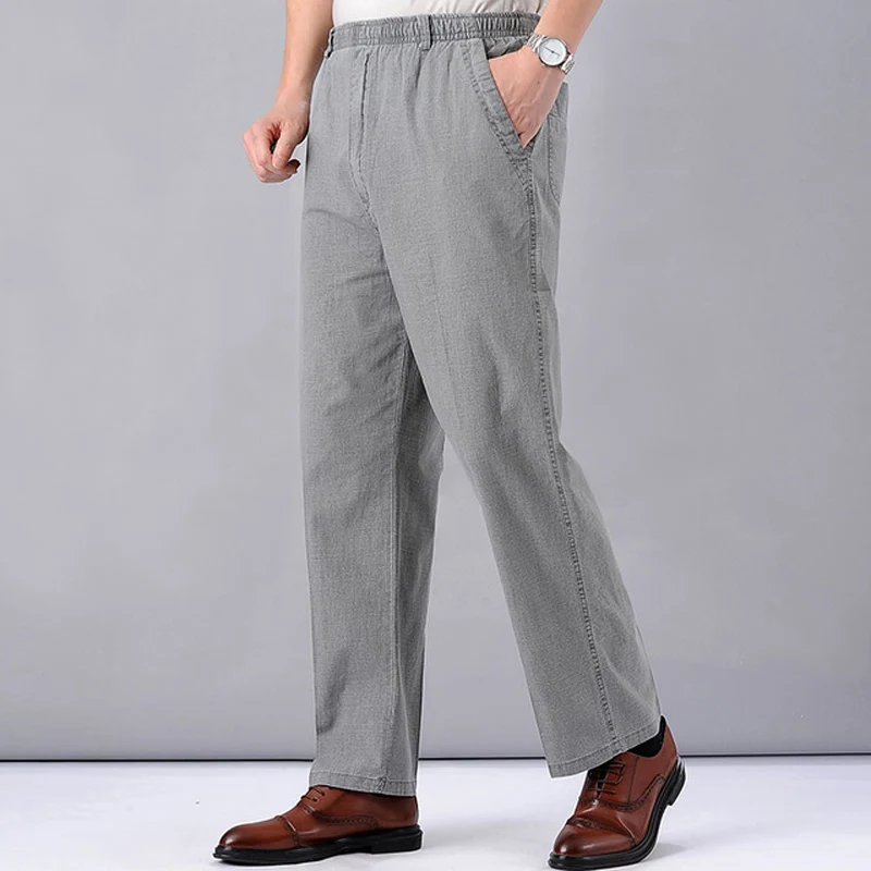 Men's High Waist Trausers Spring Summer Pants Novelty 2021 Linen Loose Cotton Elastic Band Thin Work Vintage Wide Legs Pants 5xl