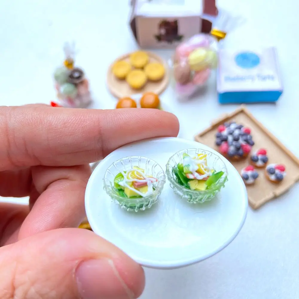 1 Set 1:12 Miniature Hamburger Mini Fruit Salad Pretend Food for Blyth Barbies OB11 BJD Doll House Kitchen Play Toys Accessories