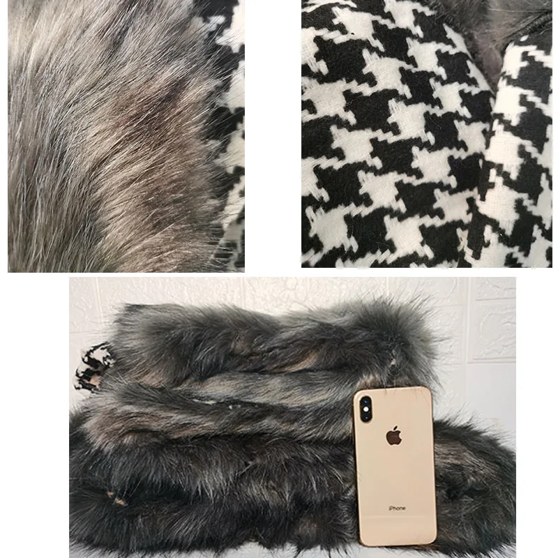 Harajuku Luxury Houndstooth Warm Cloak Coats Women Christmas Winter Fake fur Poncho Korean Plaid Outerwear Fox Fur Shawls Female