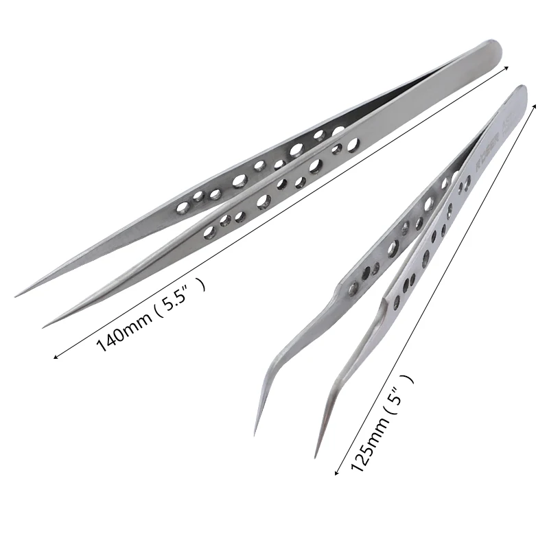 RDEER 2Pcs Tweezers Electronics Tweezers Set Kit Hard Thick Stainless Steel Anti-Skid Forceps Precision Repair Multi Tools