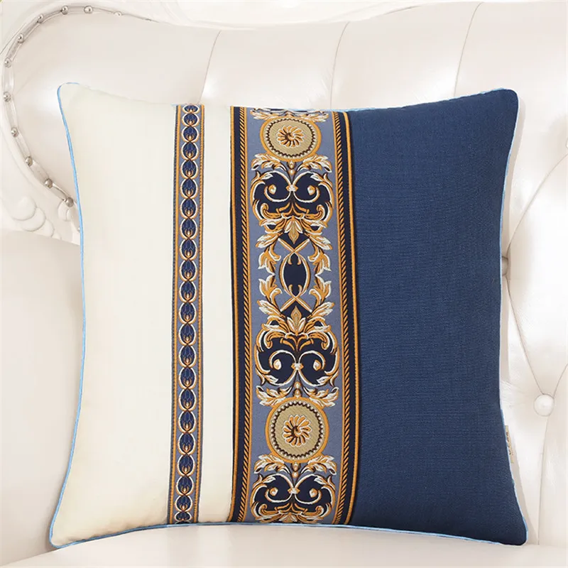 

Sofa Simplicity Cushion Cover New Chinese Style Embroidery White and Blue Patchwork Waist Pillowcase Home Hotel Square Cover