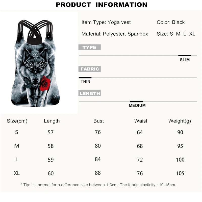 Women Sport Vest Sleeveless Shirt Flower Wolf 3D Print Slim Yoga Tops Running Undershirt Cross Straps Gym Fitness Tank Top Femme