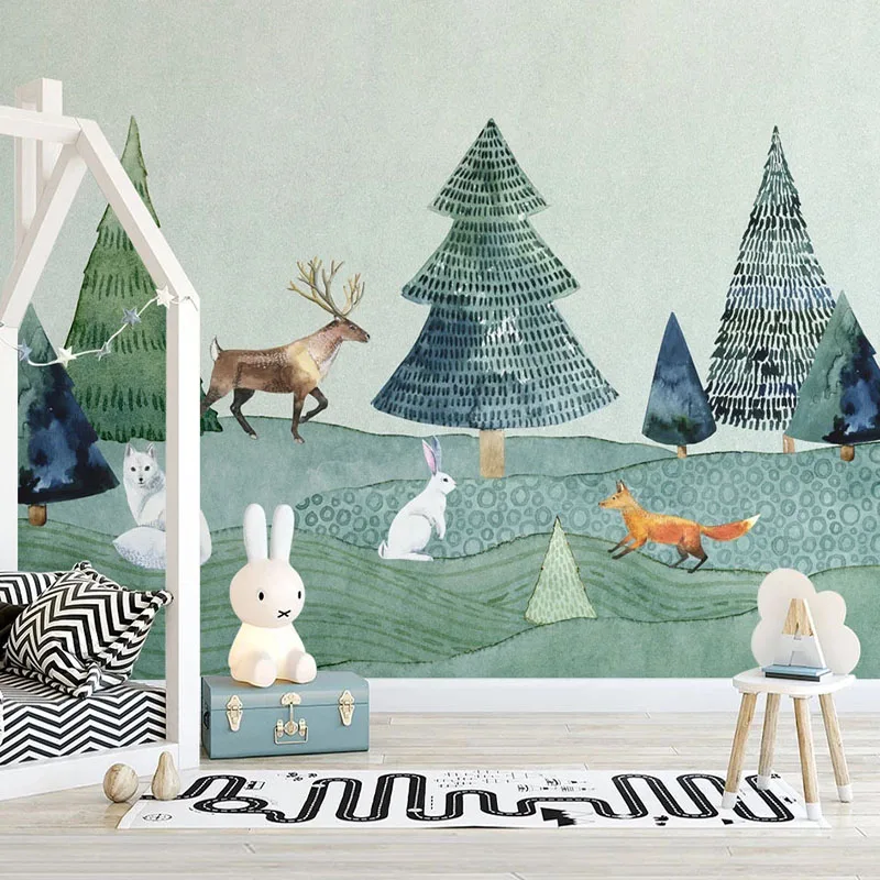 

Custom Size 3D Photo Wallpaper Nordic Cartoon Elk Forest Animal Mural for Children Room Bedroom Home Decor Backgdrop Home Decor