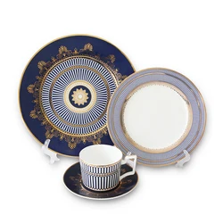 Blue Ceramic Flat Plate Set, Steak Tray, Cup and Saucer, Bone China Dinnerware Set, Elegant Dinner Blue Dish, Home Decoration