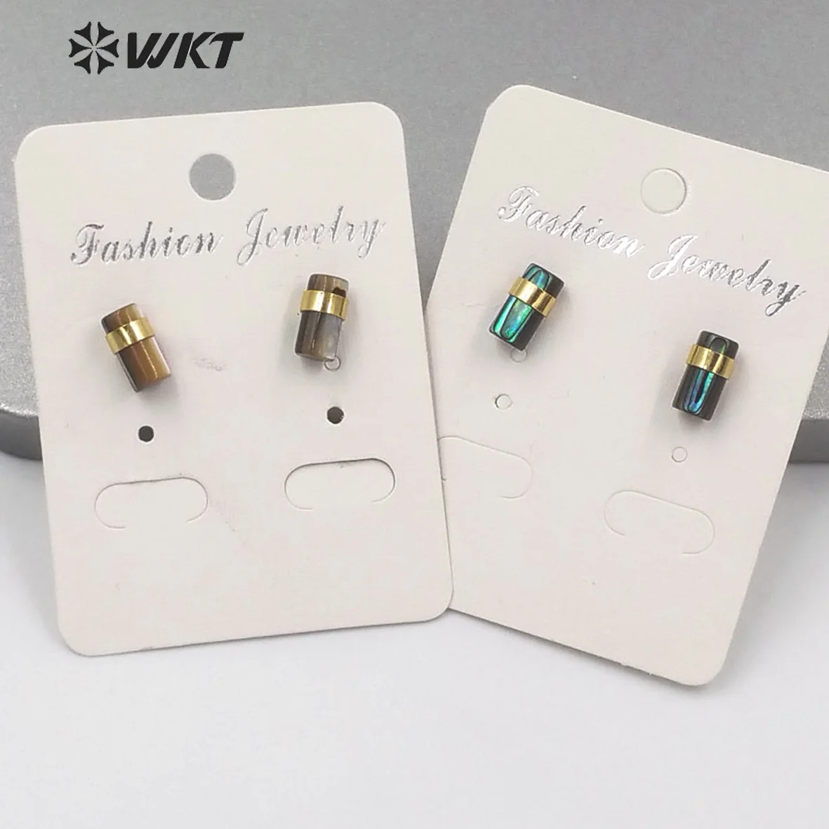 MPE053 Wholesale Gorgeous Gold Electroplated Earrings High Quality Cylindrical Shape Natural Abalone Shell Stud Women Jewelry