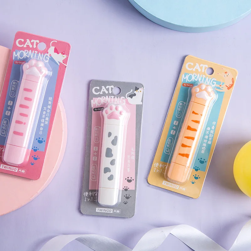 24 pcs/lot Creative Double Head Cat Paw Correction Tape Cute PET Tapes Promotional Stationery gift School Office Supplies