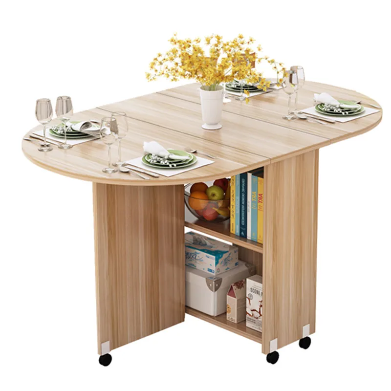 

Folding Movable Dining Table With Multidirectional Wheel Wooden Kitchen Table Storage Cabinet Portable Mesa Centro Elevable