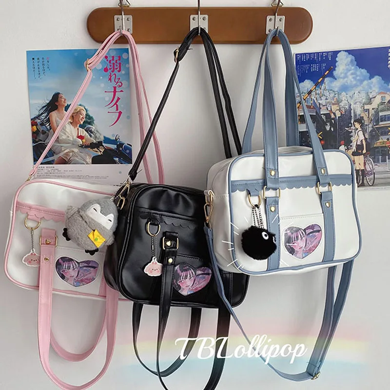 Real Shot INS Japanese Ins Harajuku Style Girl PU Uniform Bag Portable Multi-purpose Crossbody Shoulder Bag Loli Matching Bag