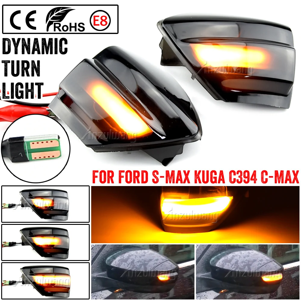 2X LED Dynamic Turn Signal Light Side Mirror Sequential Blinker Indicator Lamp For Ford S-Max 07-14 Kuga C394 08-12 C-Max 11-19