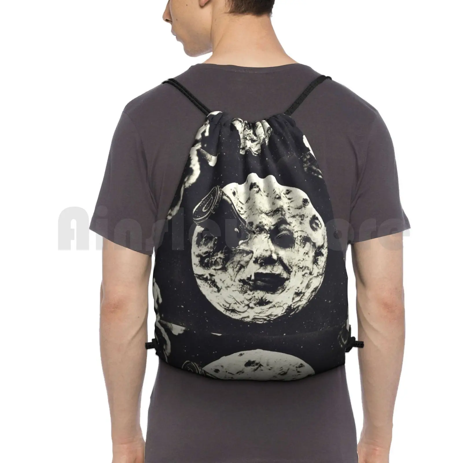 Le Dans La Lune ( A Trip To The Moon ) Print Backpack Drawstring Bags Gym Bag Waterproof Night Sky Space Moon Galaxy 1902