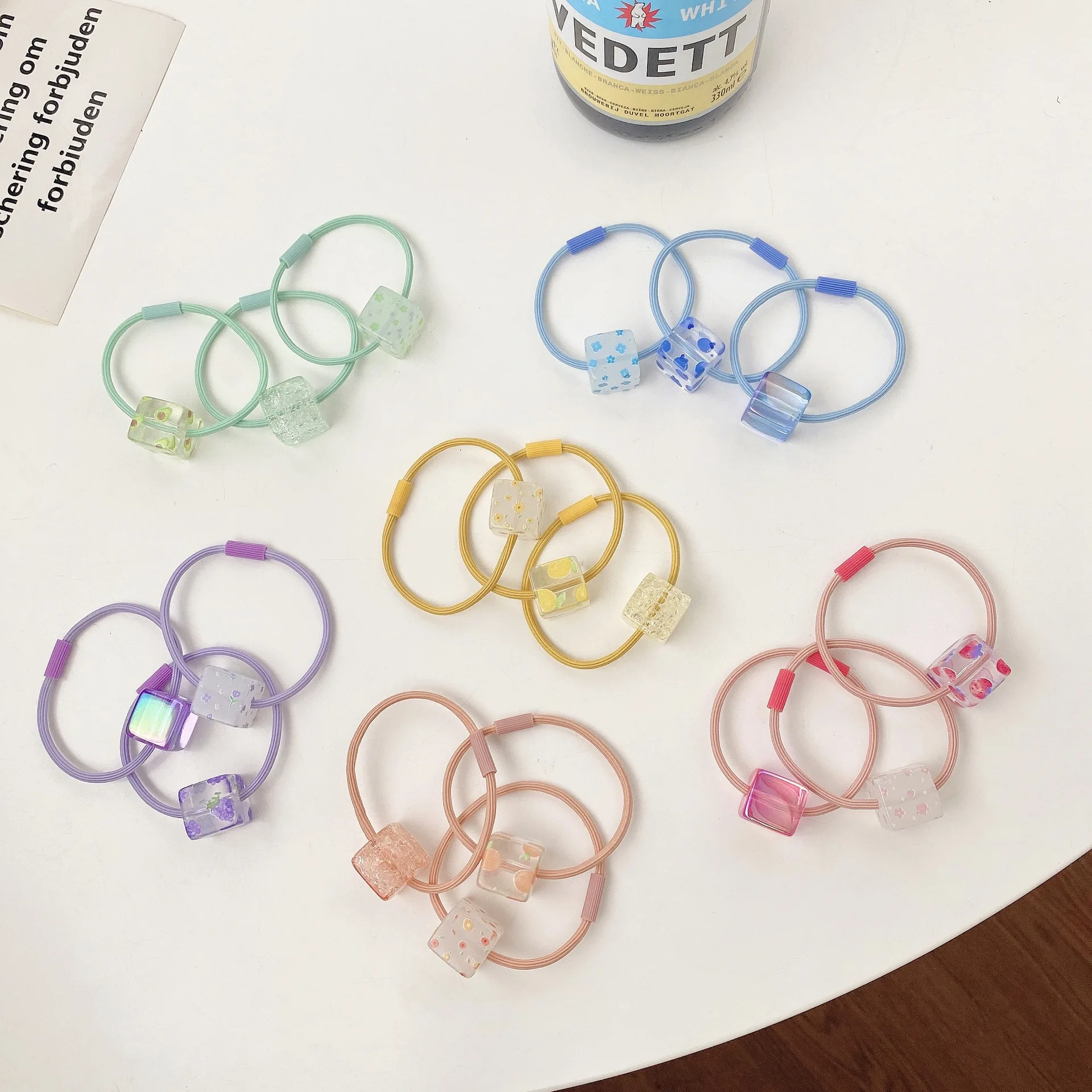 3 Pcs/Set Children Cute Colors Acrylic Cube Elastic Hair Bands Baby Girls Lovely Scrunchies Rubber Bands Kids Hair Accessories