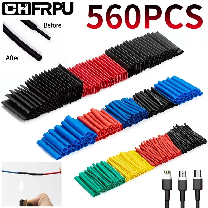 

560pcs Heat Shrink Tube Kit Shrinking Assorted Polyolefin Insulation Sleeving Heat Shrink Tubing Wire Cable 8 Sizes 2:1