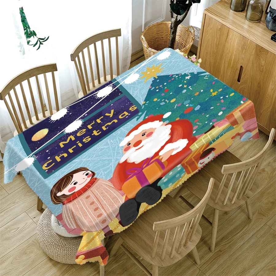 Home Christmas Decoration Tablecloth Red Santa Claus Pattern Polyester Square Rectangle Party Christmas Tablecloth Table Cover