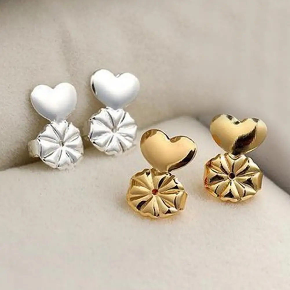 New Fashion Love Heart Stud Back Earring Lifters Adjustable Earring Lifts Ear Lobe Ster Light Stud Buckle Lifter Gold Silver