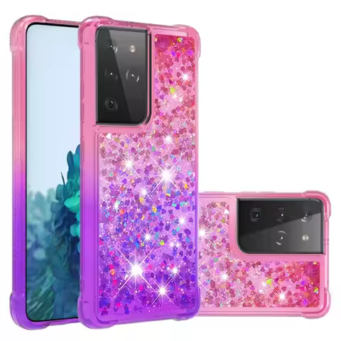 Case For Samsung Galaxy S24 S23 S22 S21 Ultra S20 Plus S20 FE A55 A54 A34 Gradient Quicksand Glitter Silicone Shockproof Cover
