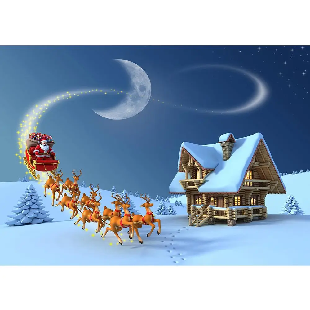 

Santa Claus Wooden House Reindeer Moon Christmas Photography Background Vinyl Backdrop for Children Baby Photocall Fond Photo