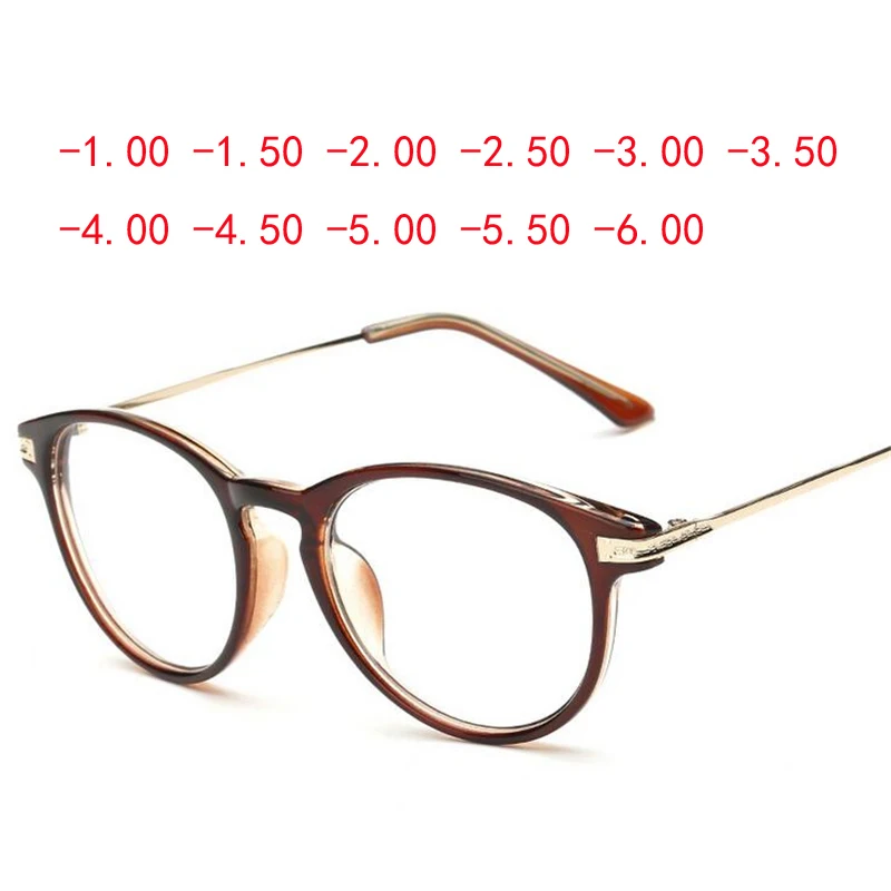 Retro Brown Frame Oval Myopia Glasses With Degree Women Men Clear Mirror Shortsighted Prescription Spectacles -0.5 -1.0 To -6.0