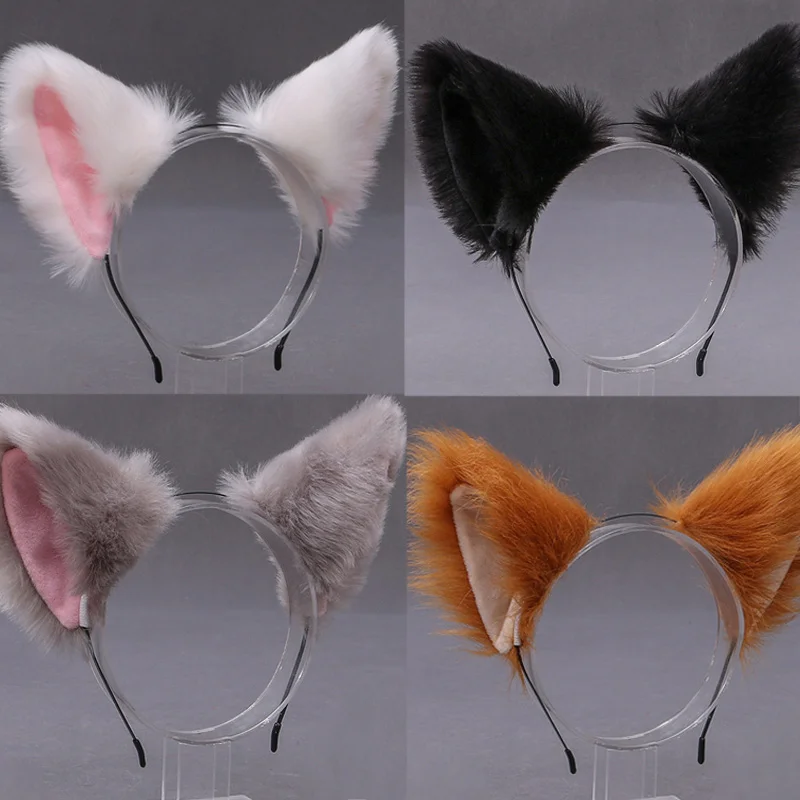 Cute Cat Fox Fur Ear Hair Hoops Night Party Club Cosplay Hairband Fur Headbands Bell Clips Girls Hair Accessories Ear Hair Band