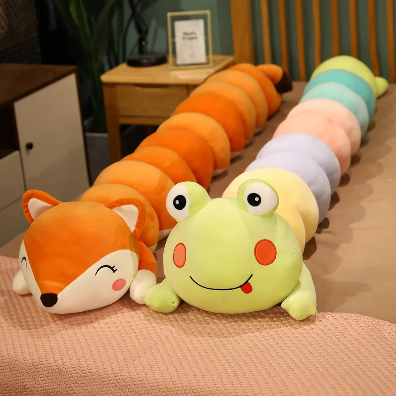 1pc 85-170CM Lovely Fox & Frog Plush Stuffed Toys Cartoon Long Pillow Caterpillar Turn to Animal Dolls For Children Girls Gifts