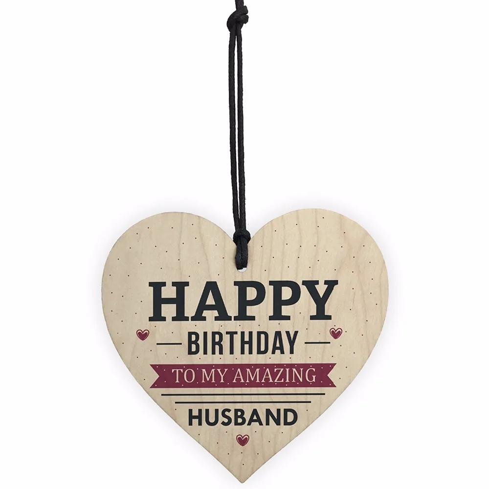 Happy Birthday Husband Wife Hubby Partner Wooden Heart Plaque Card Sign For Him Hearts Present Christmas Home DIY Decorations