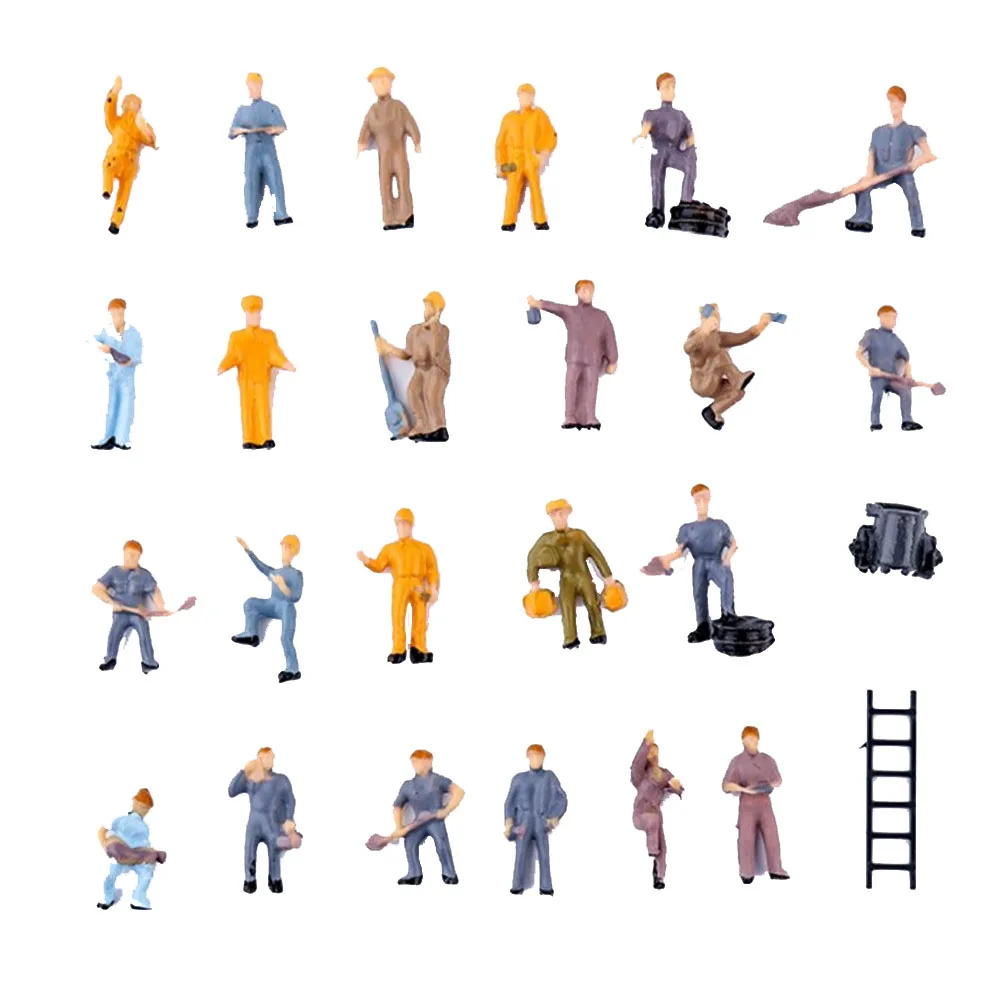 25pcs/Lot HO Scale 1:87 Painted Building Layout Model Train Workers Figures Workman Perfect For Architecture Landscape