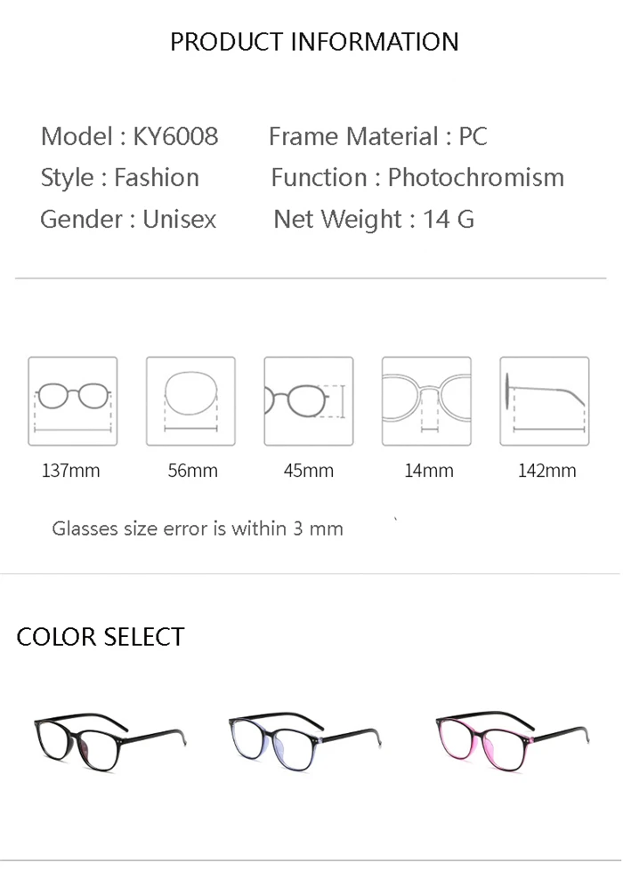 Sonnen photo chrom ismus kurzsichtige Brille Frauen Männer Anti-UV-Chamäleon runde verschreibung pflicht ige Brille 0 -0.5 -0.75 -1.0 bis -6.0 – Detail 7