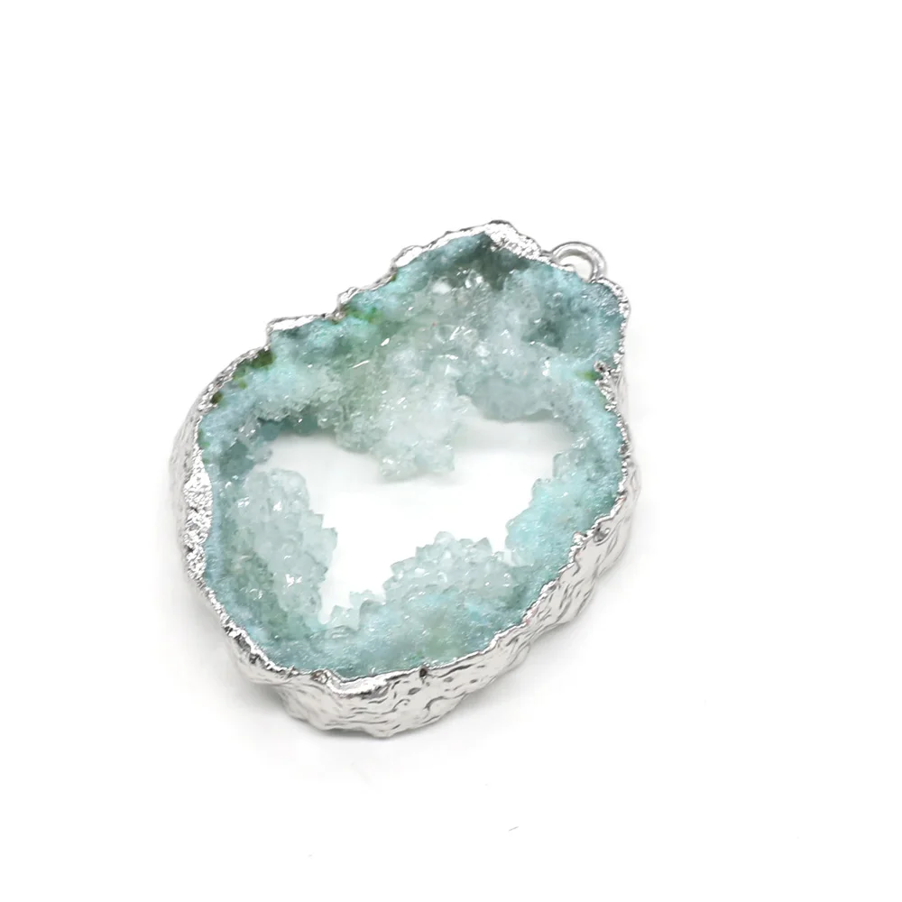 Irregular Green Quartz Crystal Natural Druzy Agates Pendants Natural Green Stone Quartz DIY Jewelry Making 25x35-30x40mm