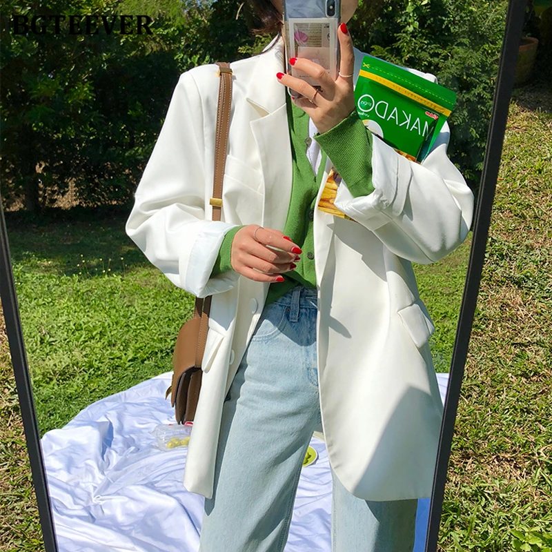 BGTEEVER-Chaqueta holgada de manga larga para mujer, Blazer elegante de color verde claro, con un botón, para otoño