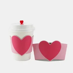100pcs Disposable Cup Sleeve For 12/16oz Cups Pink Heart Kraft Paper Coffee Tea Juice Cup Sleeve Anti-hot