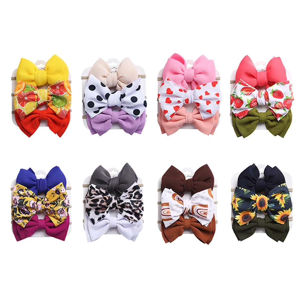 3Pcs/Set Sunflower Cow Print Baby Girls Headband Elastic Nylon Hair Bands Puff Bullet Bow Dot Flower Infant Festival Headwraps