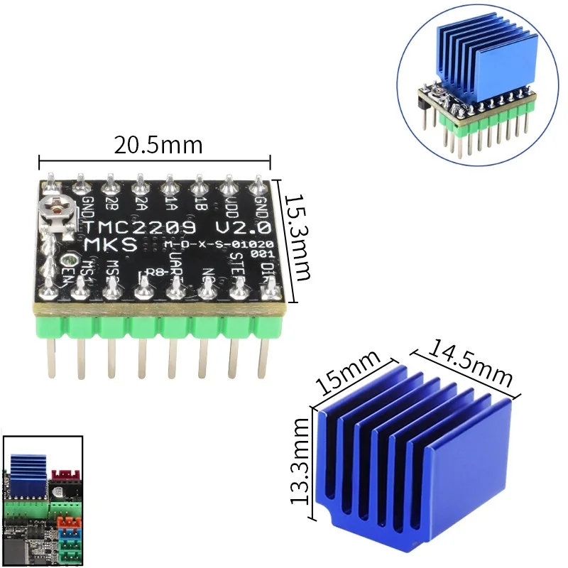 Rampas mks tmc2209 2209 stepstick motorista do motor de passo 3d peças da impressora 2.0a uart ultra silencioso para sgen_l gen_l robin nano