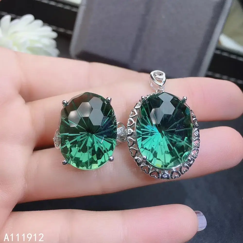 

KJJEAXCMY fine jewelry Green crystal 925 sterling silver women pendant necklace chain ring set popular