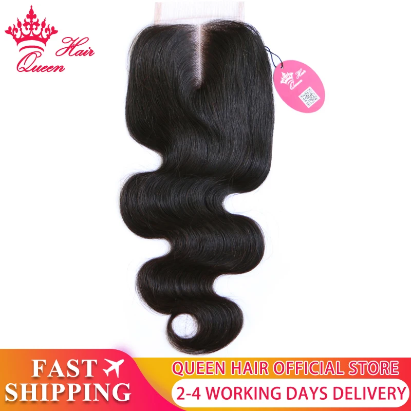 Queen Hair Official Store Swiss Lace Closure 4x4 Brazilian Virgin Human Hair Middle Part Lace Body Wave Free Shipping