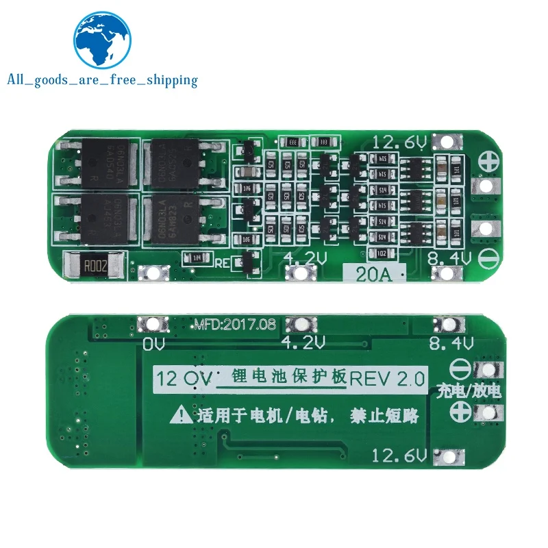 PCB BMS Proteção Board para Drill Motor, 3S 20A Li-ion Battery 18650 Carregador, 12.6V Lipo Cell Module, 64x20x3.4mm