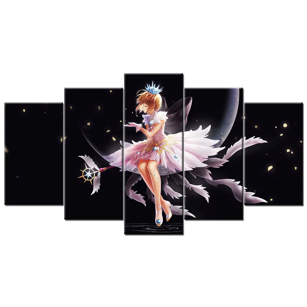 Canvas Wall Art 5 Pieces Cardcaptor Sakura Paintings HD Printed Modular Pictures For Living Room Decor Animation Posters