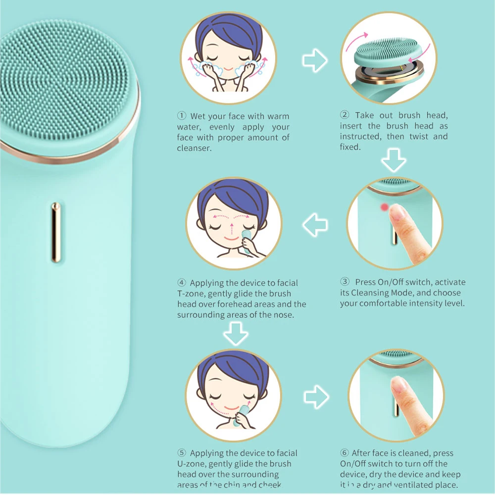 Sonic Facial Cleansing Brush Vibrating Face Scrubber 5 Speed Modes IPX7 Waterproof Rechargeable Deep Cleaning for All Skins Type