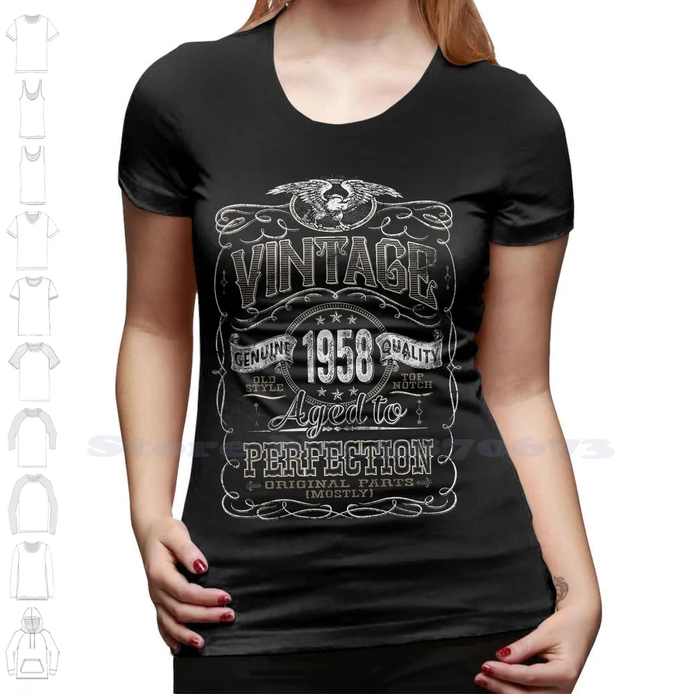 Vintage Aged Perfection 1958-Distressed Print-60th Birthday Gift T Shirt T Shirt O-Neck Men