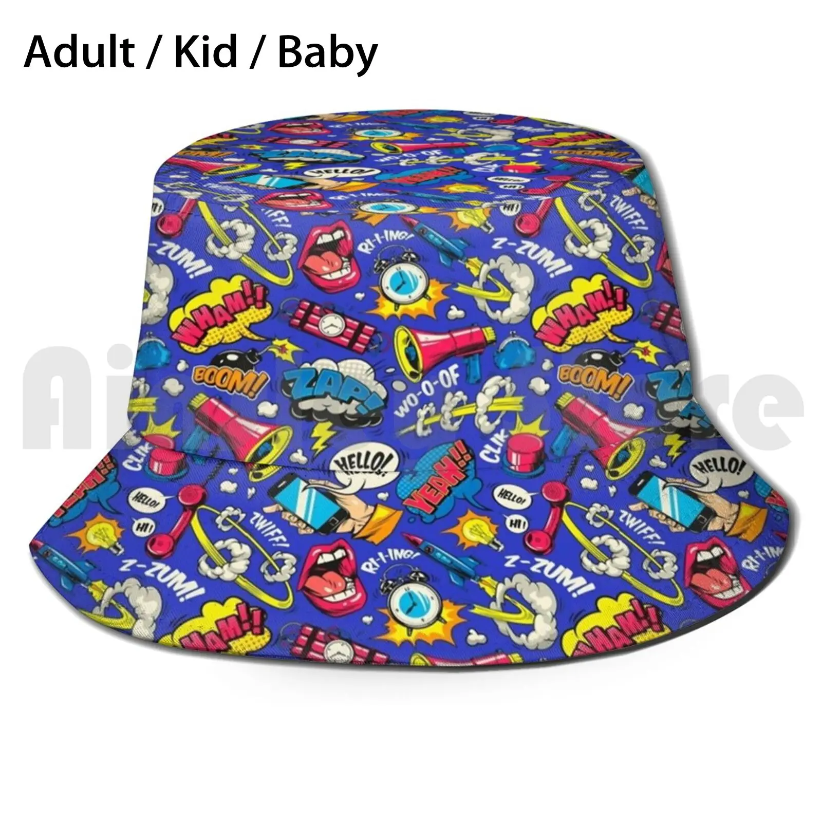 Comic Style Sun Hat Foldable UV Protection Heroes Fights Dynamite Mouth Comic Superheros Hits Yeah Wham Zaap Puff