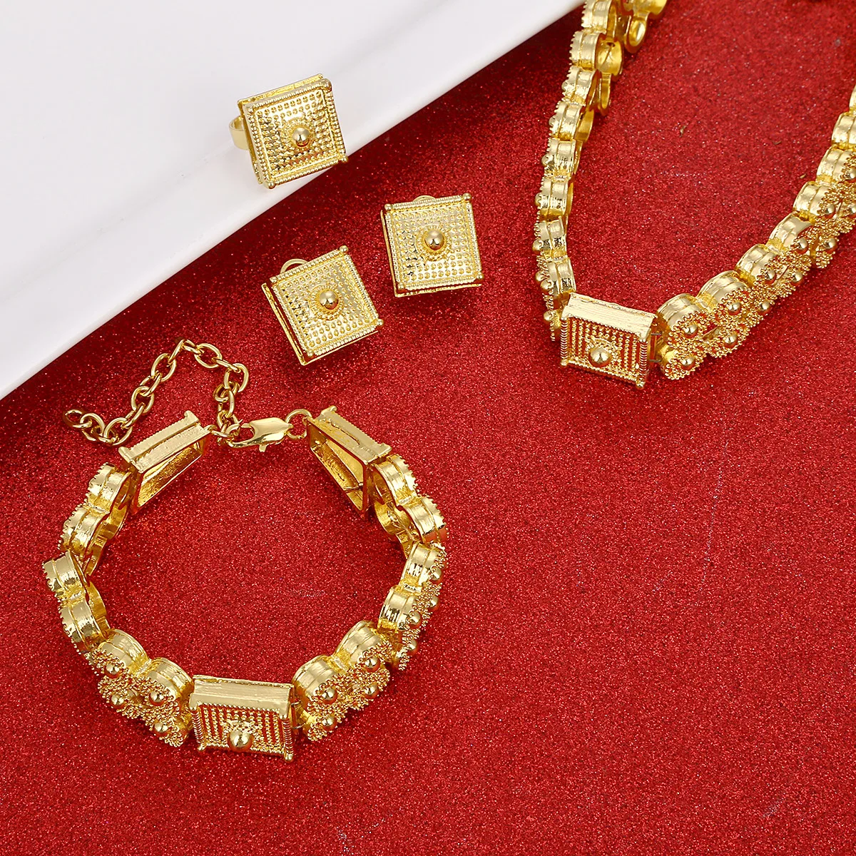 Ethiopian Trendy Women Necklace Bracelet Earrings Ring Eritrea Habesha Jewelry Sets