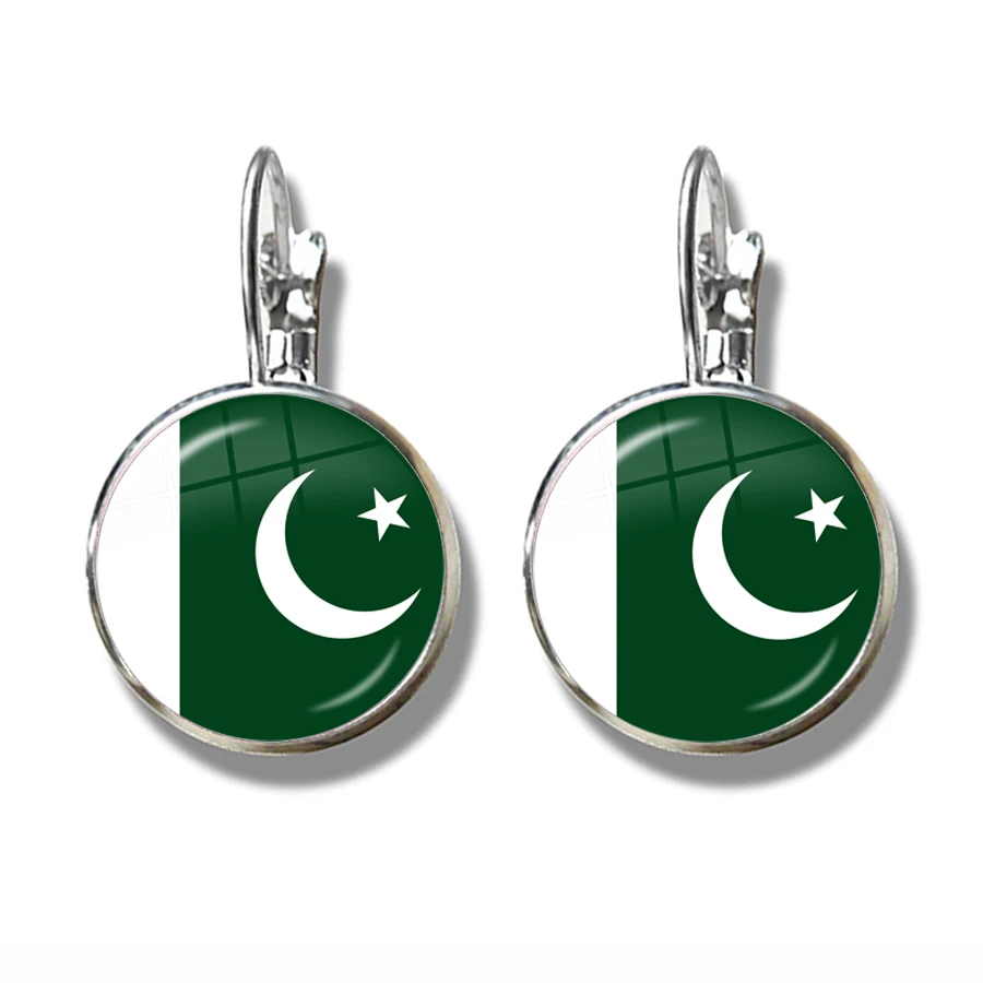 Pakistan,Brunei,Sri Lanka,Myanmar,Indonesia,Mongoli National Flag Glass Cabochon French Hook Earrings Jewelry for Women Gift