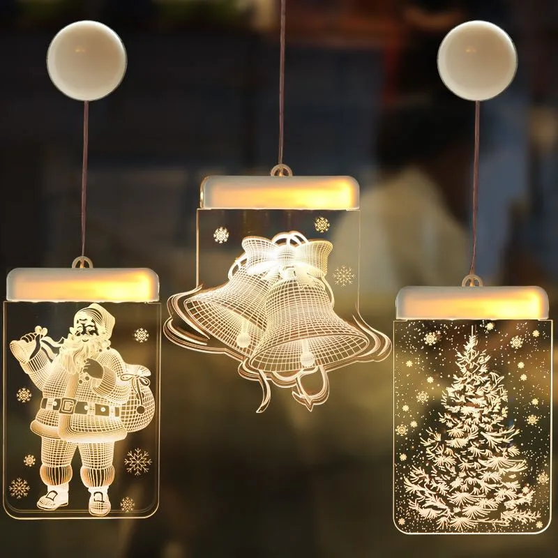 

New Design Acrylic Warm White Flexible Holiday Night Lamp Santa claus Bell Elk Snowflake Led Sign Xmas Window Decoration Lights