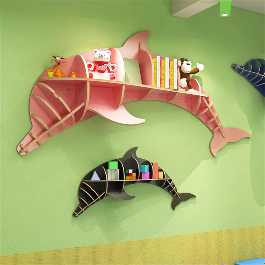 Creative wall bookshelf shelf dolphin animal modeling wall decoration Nordic living room background wall decoration Pendant